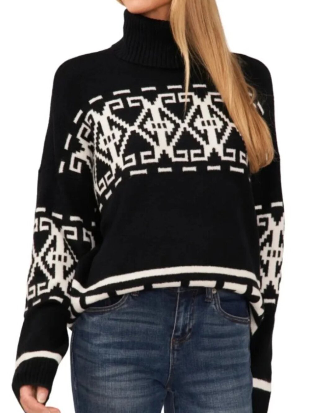 CeCe Fair Isle Turtleneck Sweater NWT XS